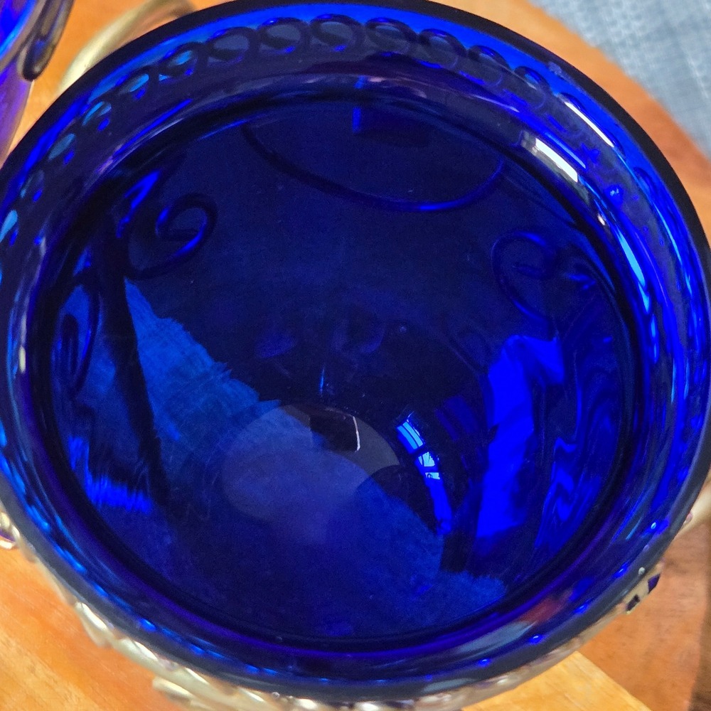 Cobalt Blue Glass Candle Holders Set of 2 Metal Stand Decorative Home Decor - Picture 3 of 12